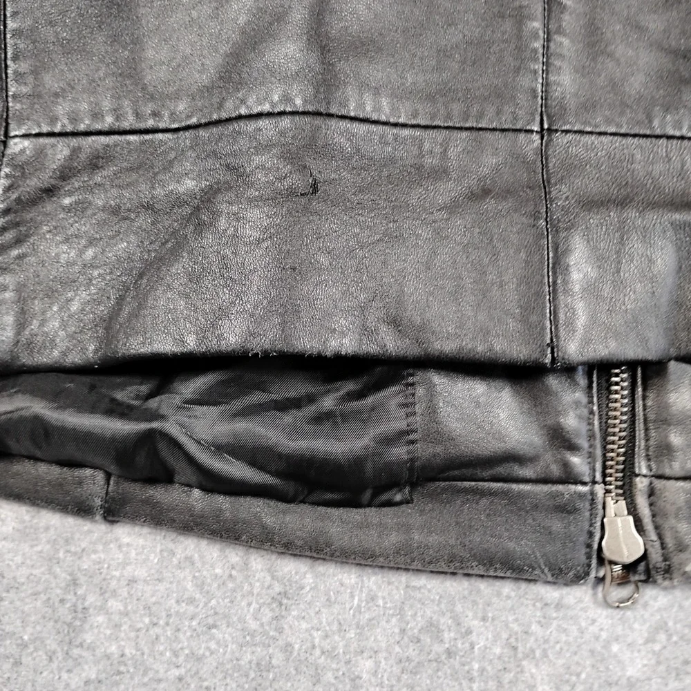Mixit Womens Black Genuine Leather Moto Jacket Stand Collar Full Zip Size‎ Large